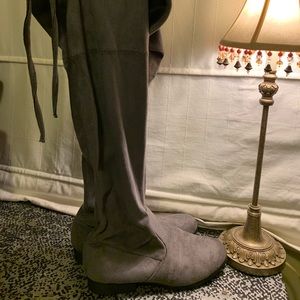 Grey Over the knee tie boots